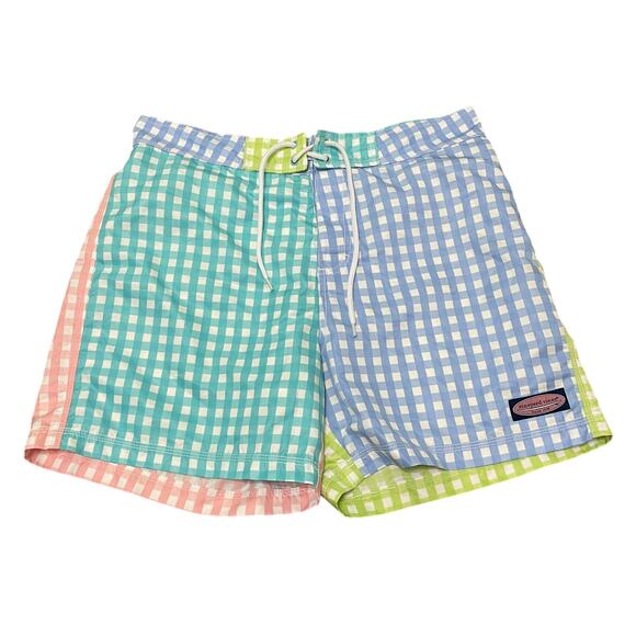 Vineyard Vines Board Shorts by Shep & Ian – Size 32 – Pink/Blue/Green Gingham - Picture 1 of 8